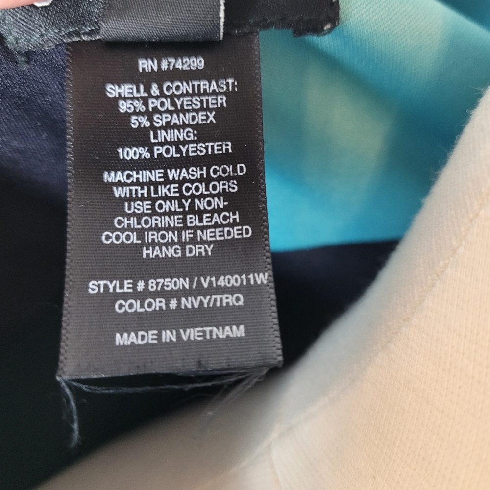 Enfocus Studio Teal Navy Color Block Scuba Stretch Popover Midi Dress Size 8 - Picture 3 of 10